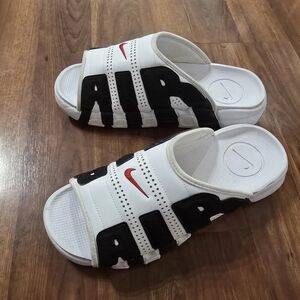 Nike Air More Uptempo Slides FB7815-100 White/Varsity Red-Black Colorway Men 14